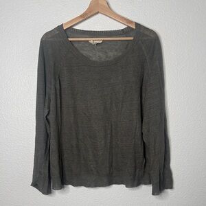 Nili Lotan 100% Linen Lightweight Pull Over Sweater Top Grey Medium Quiet Luxury